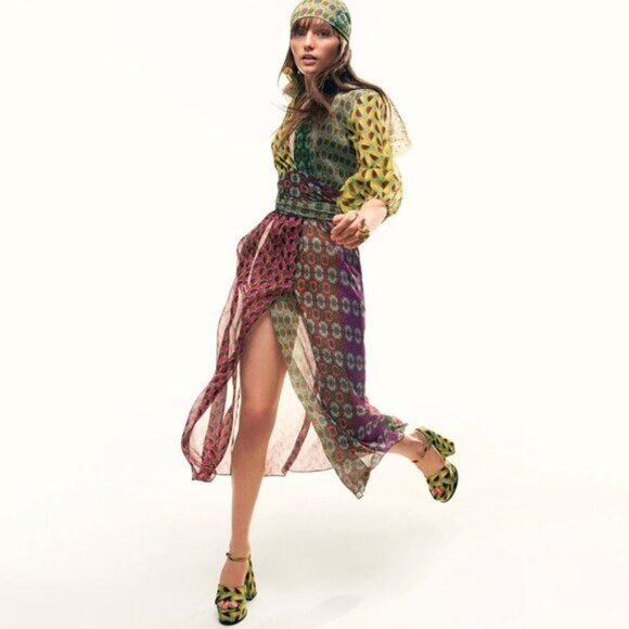 NWT Zara multicolour retro-inspired abstract print chunky platform heeled sandal - Picture 2 of 13